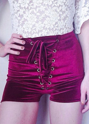 Solid Velvet Lace Up Shorts