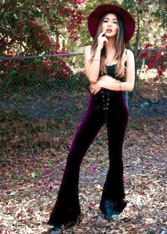 Velvet Lace Up Flares in Wine
