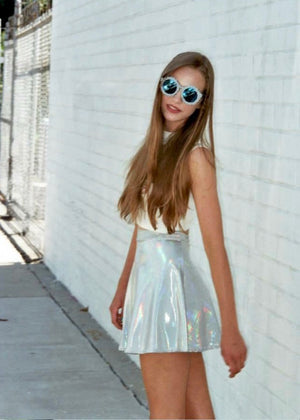 Silver Holographic Skater Skirt