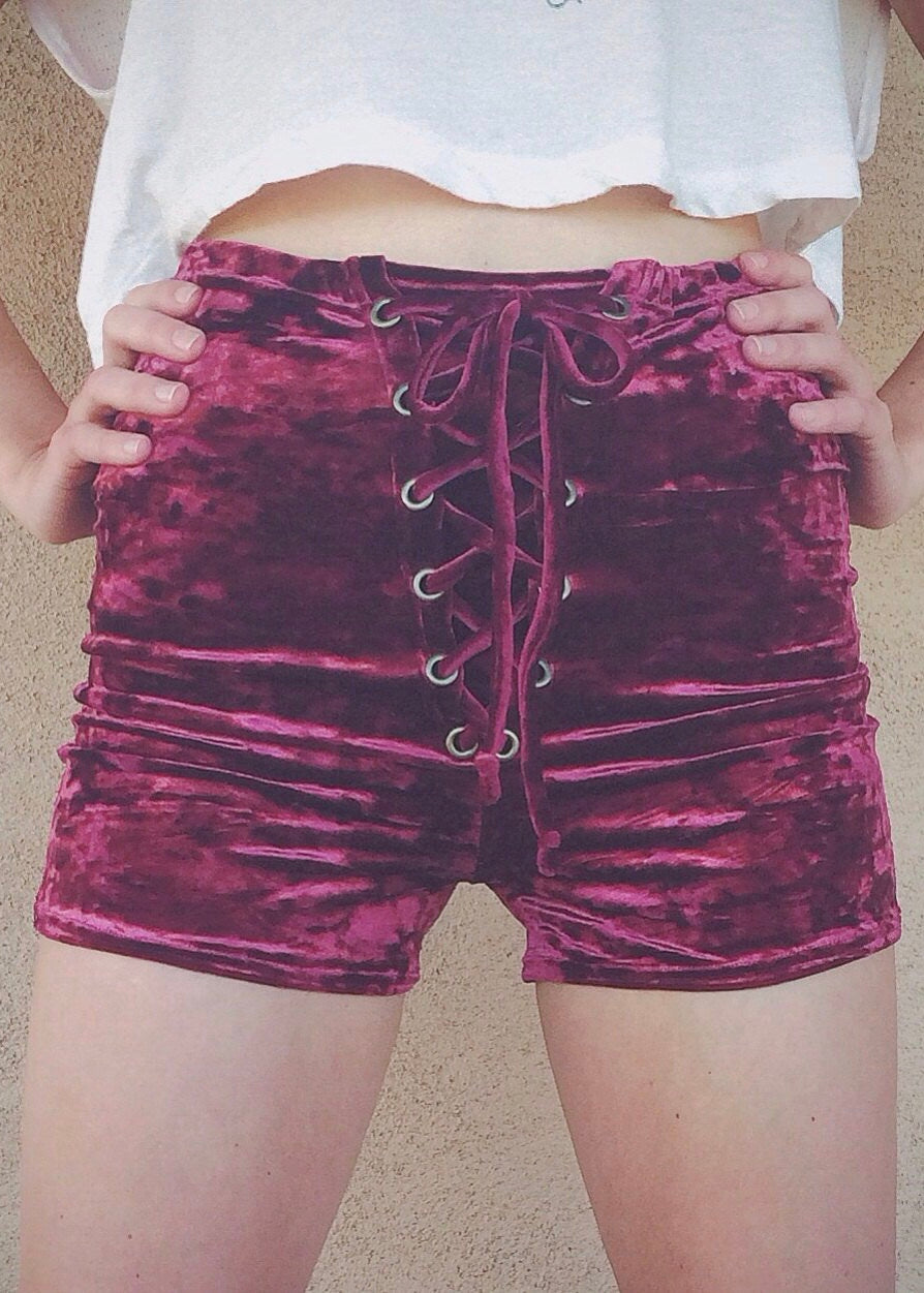 Crushed Velvet Lace Up Shorts